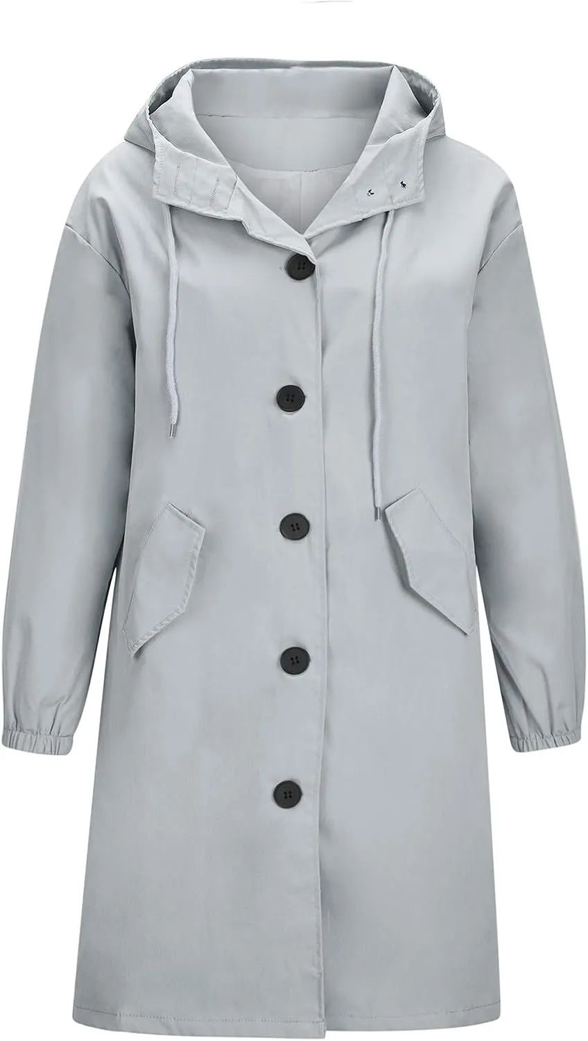 Hooded Trench Coat Women Waterproof Long Rain Jacket Button Up Hooded Windbreaker Lightweight Raincoats,Pockets