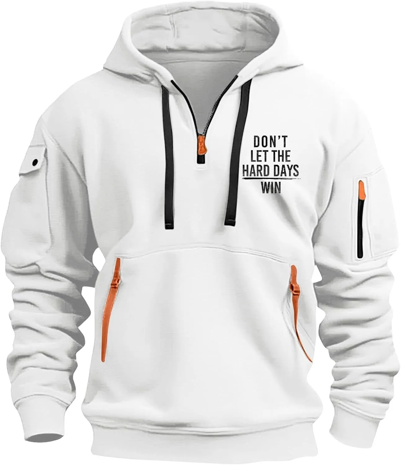 Hoodies for Men 1/4 Zip, Letters Prints and USA Flag Print, Drawstring, Arm Pocket, Kangaroo Pocket, Sweatshirts for Men