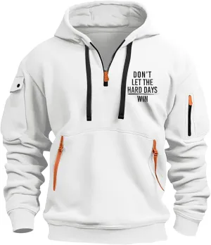 Hoodies for Men 1/4 Zip, Letters Prints and USA Flag Print, Drawstring, Arm Pocket, Kangaroo Pocket, Sweatshirts for Men