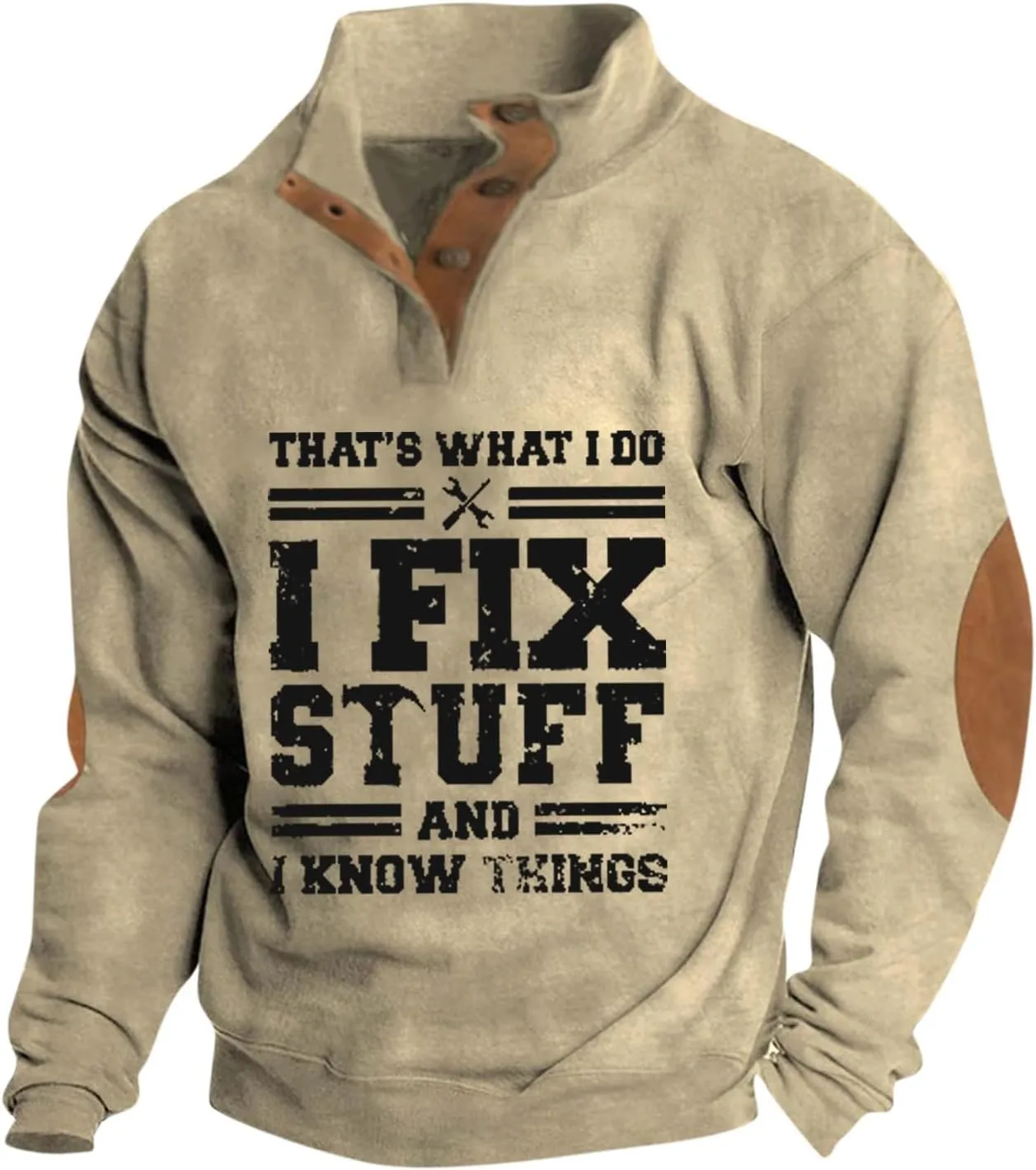 I Fix Stuff and Know Things Sweatshirt for Men Lapel Collar Button Up Pullover Long Sleeve Funny Saying Polo Sweatshirts