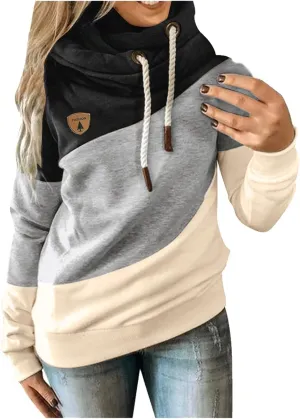 iQKA Women's Color Block Sweatshirt Hoodie Casual Long Sleeve Hooded Pullover Tops Autumn Winter Coat