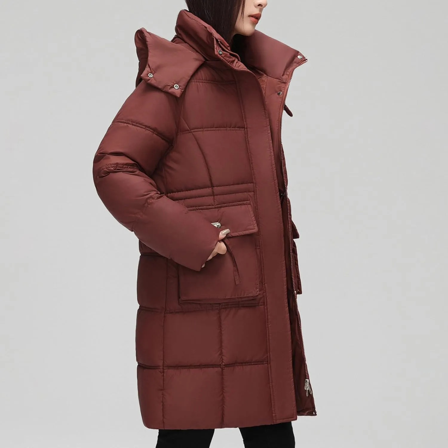 Jackets for Women Heavyweight Puffer Coats Winter Windproof Windbreaker Long Quilted Down Outerwear with Removable Hood