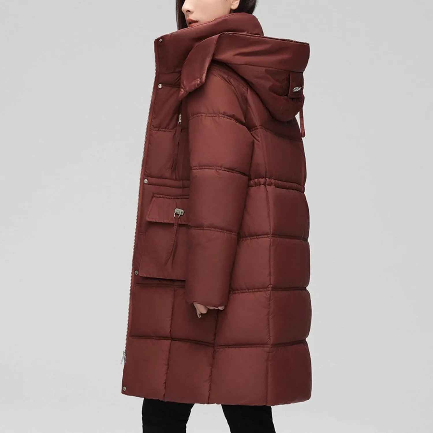 Jackets for Women Heavyweight Puffer Coats Winter Windproof Windbreaker Long Quilted Down Outerwear with Removable Hood