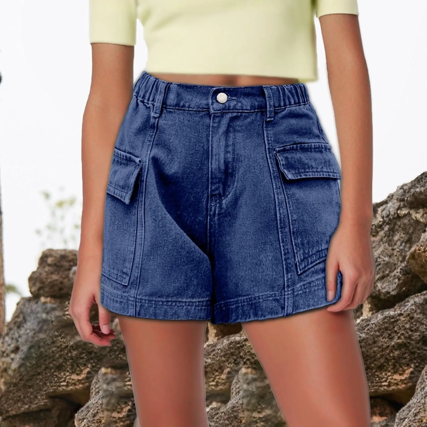 Jean Cargo Shorts for Women Baggy Front Button Lightweight Denim Shorts Stretch Sexy Vacation Travel Hiking Short