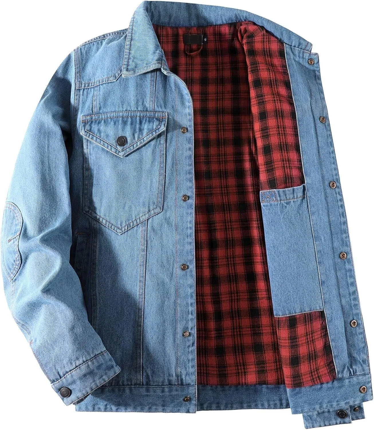 Jean Jacket Men Flannel Lined Denim Jacket Snap Cowboy Western Classic Slim Fit Heavy Duty Jacket Trucker Coat