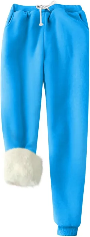 Jogger Sweatpants Women Drawstring High Waisted Fleece Joggers Warm Sherpa Lined Athletic Yoga Pants with Pockets