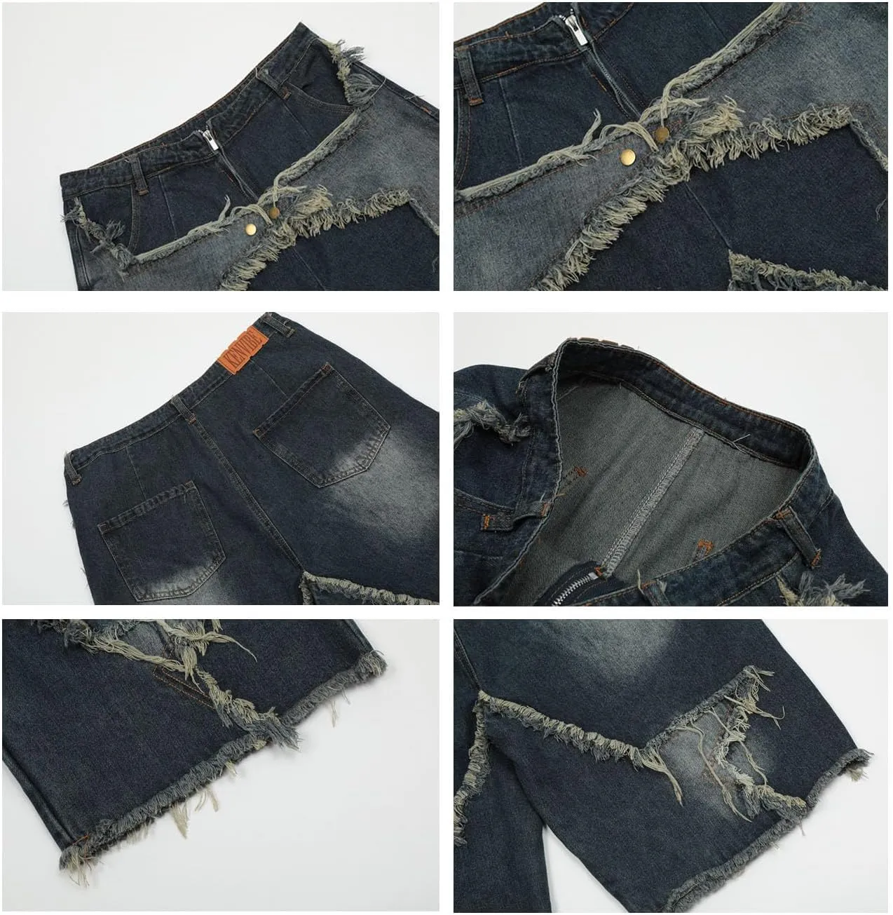 Jorts for Women Men Star Patchwork High Waisted Wide Leg Baggy Jeans Shorts Gothic Streetwear Summer Clothes