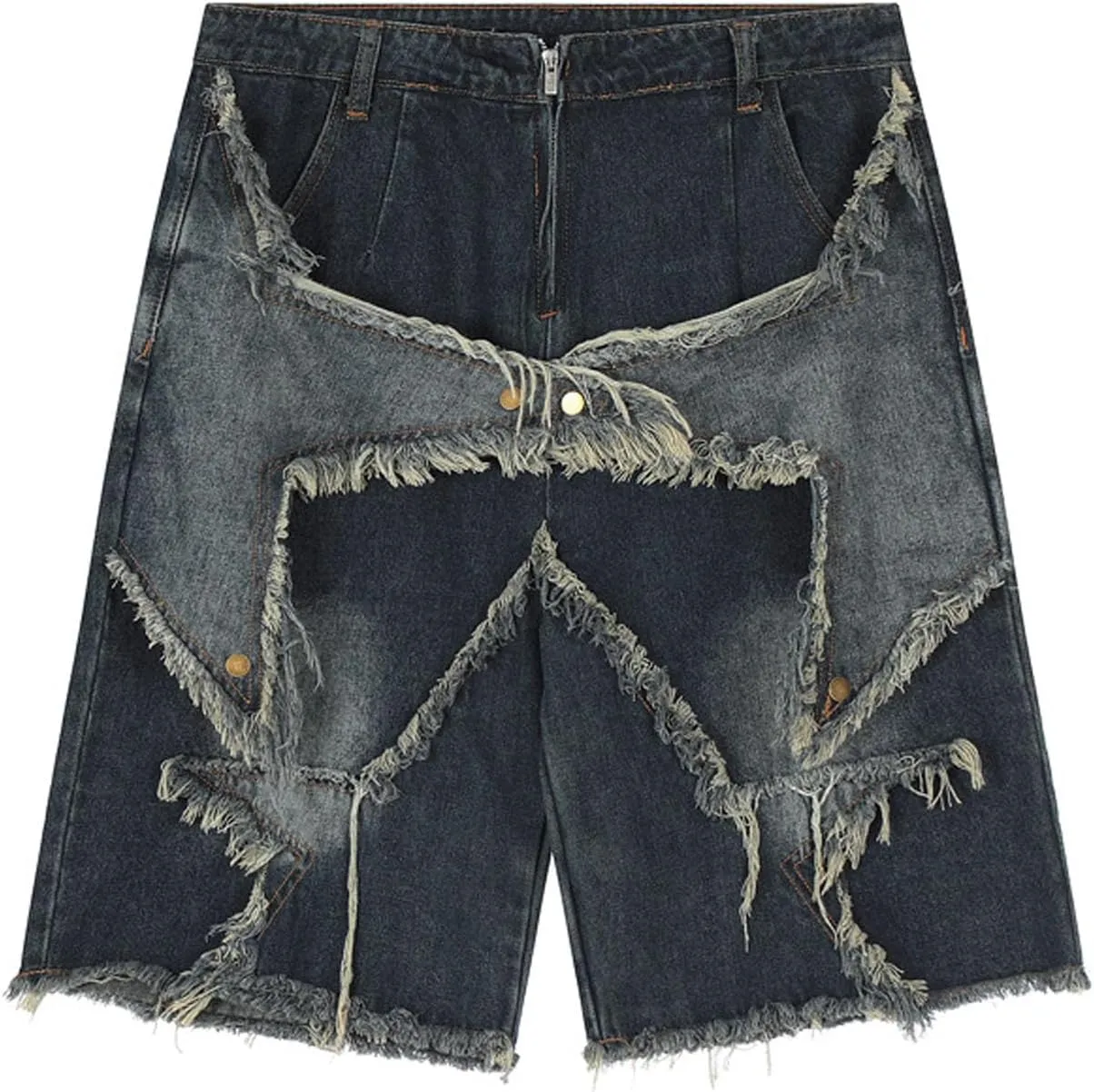 Jorts for Women Men Star Patchwork High Waisted Wide Leg Baggy Jeans Shorts Gothic Streetwear Summer Clothes