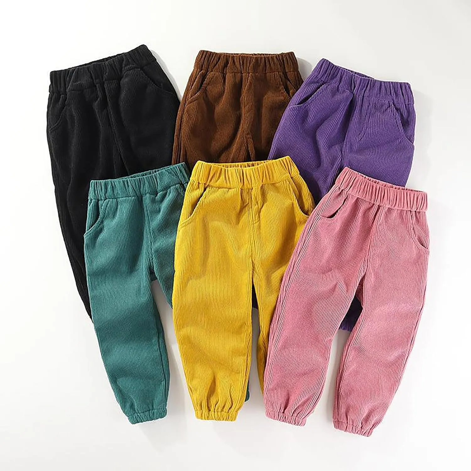 Kids Boys Girls Corduroy Pants Pull on Joggers Baggy Sweatpants Solid Elastic Waist Trousers Loung𝐞 School Pants