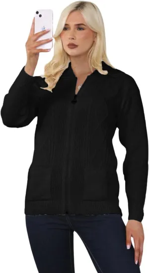 Ladies Long Sleeve Zipper Collared Knitted Cable Womens Jumper Knitted Sweater Pull Over Jumper Top Knit Warm