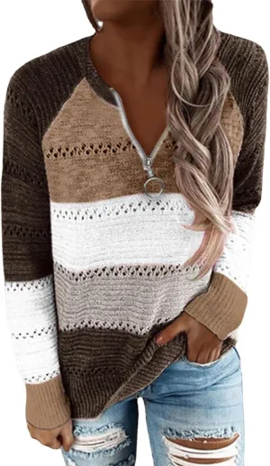 LCMTWX Women Autumn Winter Colorblock Pullover Sweaters Loose Sweater Pullover Loose Chunky Knit Jumper Tops Blouse 2023