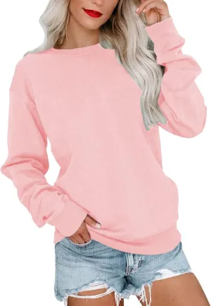 LCMTWX Womens Casual Round Neck Sweatshirt Long Sleeve Top Cute Pullovers Plus Size Loose Solid Pullover Sweater Sweatshirts