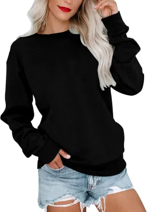 LCMTWX Womens Casual Round Neck Sweatshirt Long Sleeve Top Cute Pullovers Plus Size Loose Solid Pullover Sweater Sweatshirts