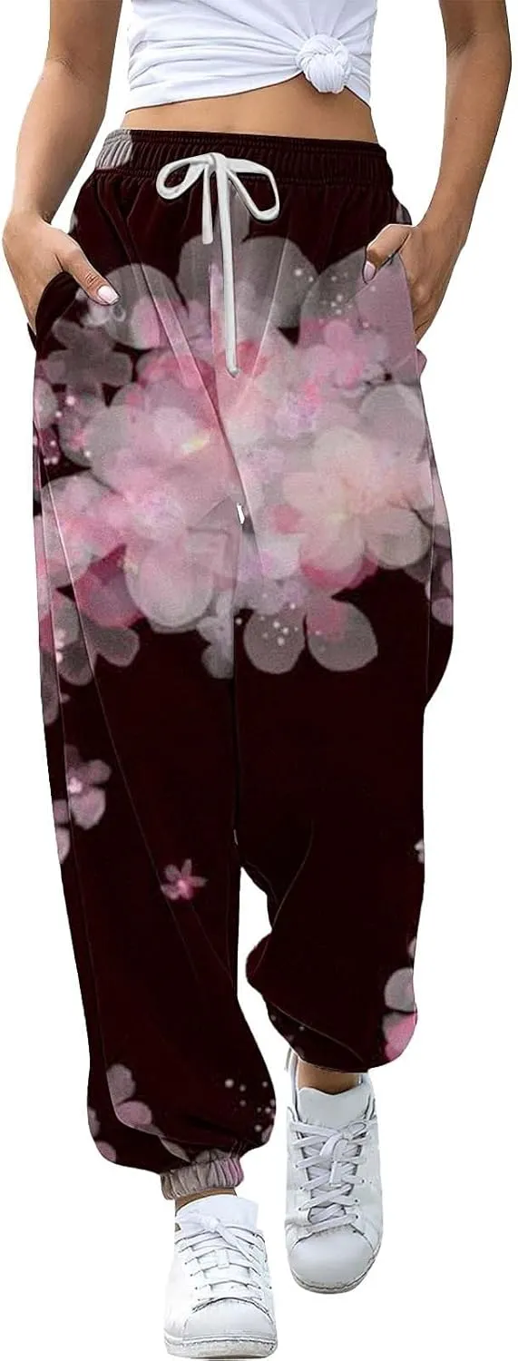 LCMTWX Women's Pants Sweatpants Joggers Pants Workout High Waisted Yoga Pants with Pockets Womens Open Hem Sweatpants Black