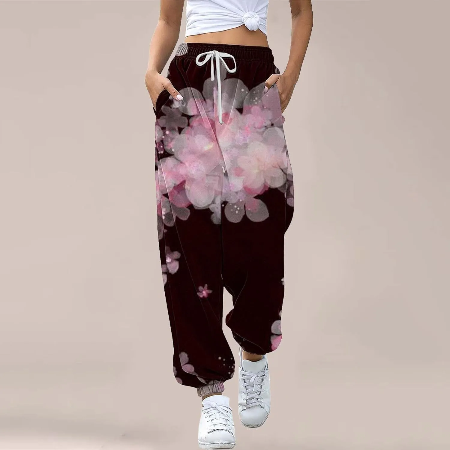LCMTWX Women's Pants Sweatpants Joggers Pants Workout High Waisted Yoga Pants with Pockets Womens Open Hem Sweatpants Black
