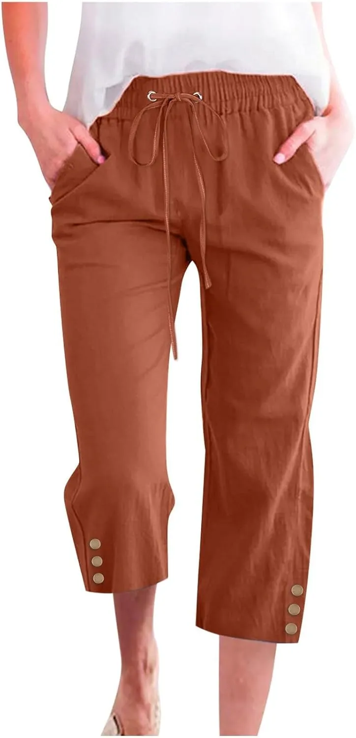 Linen Capris for Women 2025 Summer Casual Capris Palazzo Beach Summer Outfits 2025 Trendy Linen Cropped Pants Women