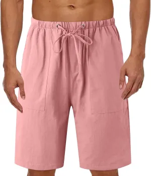 Linen Shorts for Men, Mens Casual Soft Linen Long Shorts Knee Length Sport Drawstring Running Lounge Shorts Capri Pant