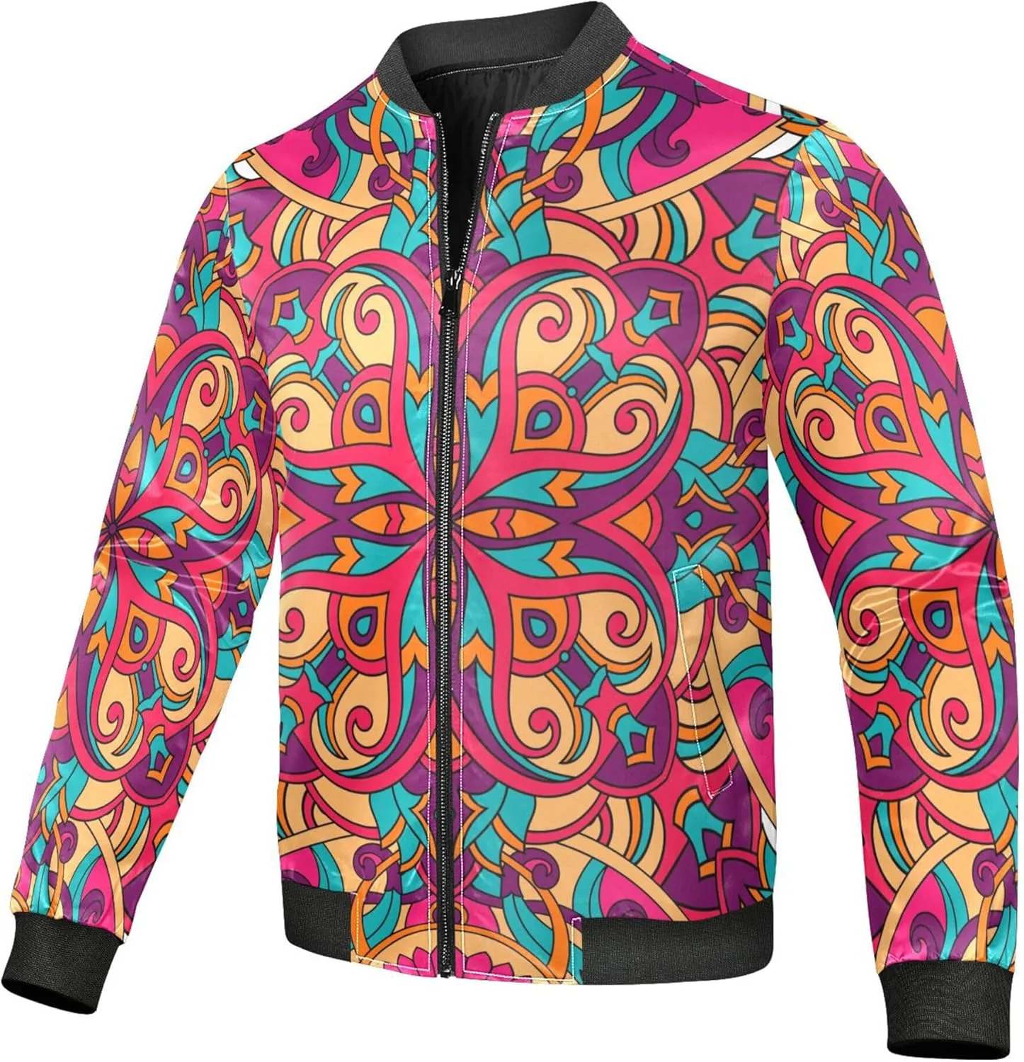 linqin Floral Mandala Mens Lightweight Jacket Lightweight Jacket Men Windbreaker Softshell Jacket Men Travel
