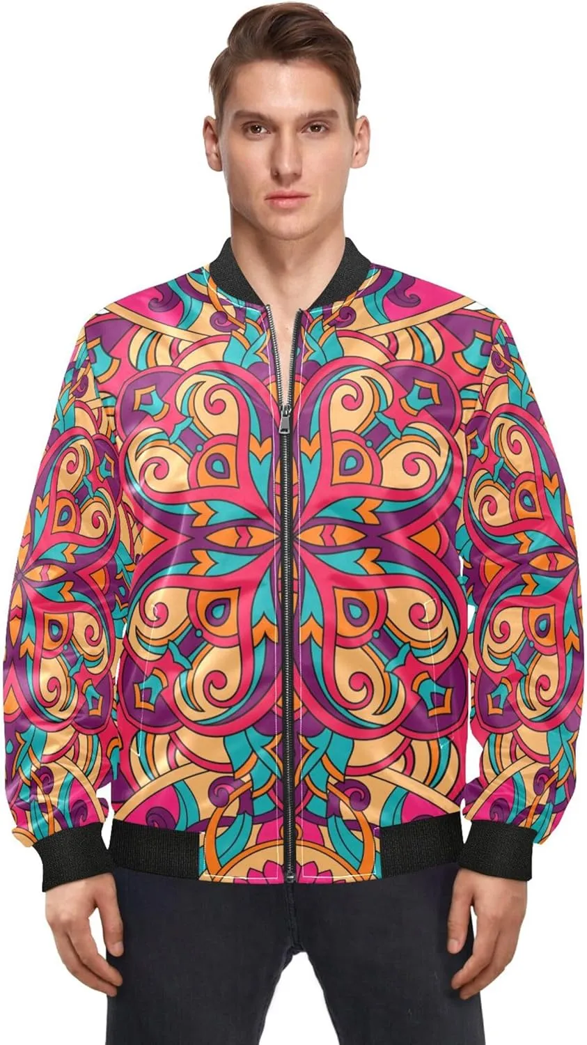 linqin Floral Mandala Mens Lightweight Jacket Lightweight Jacket Men Windbreaker Softshell Jacket Men Travel