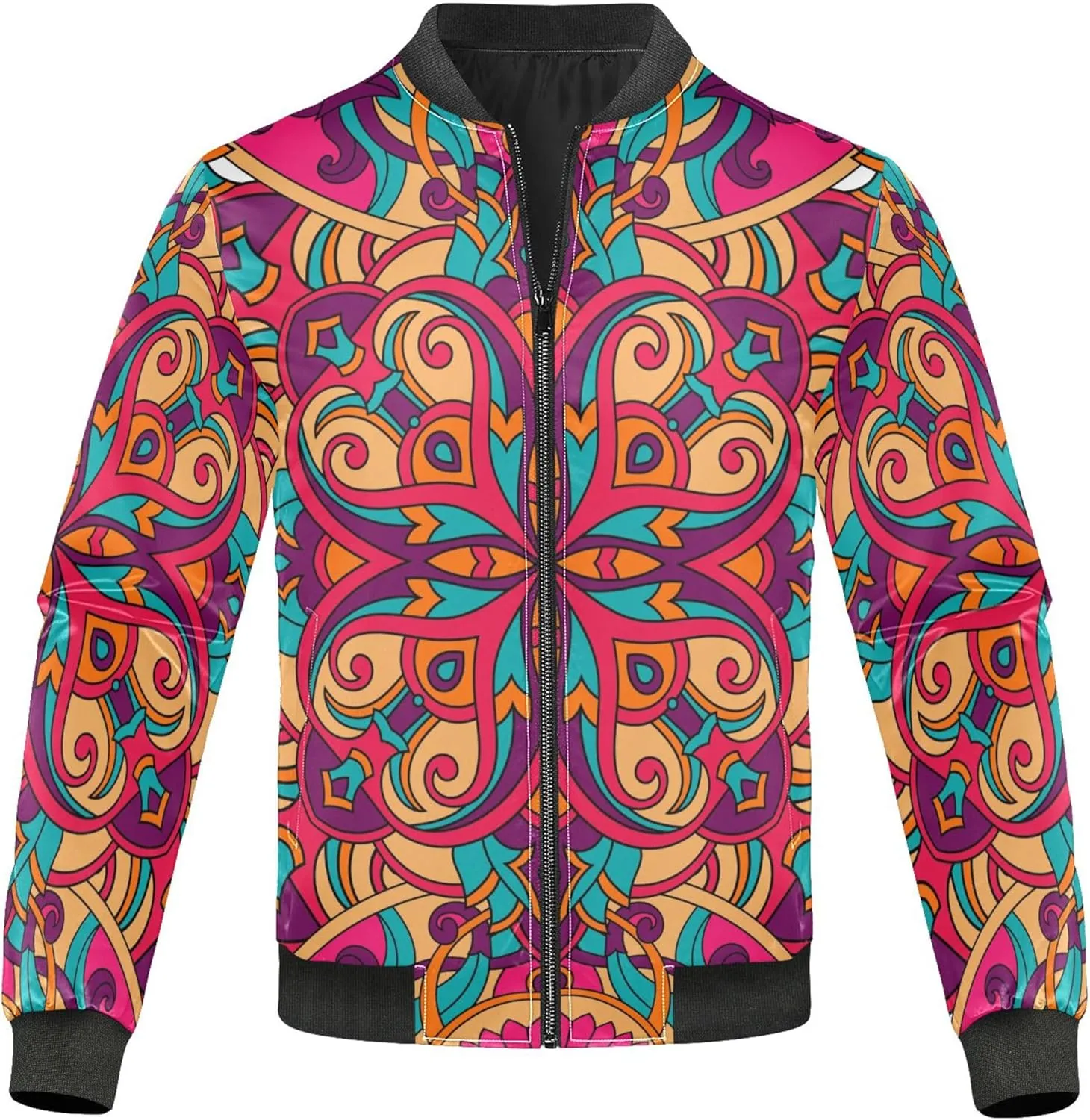 linqin Floral Mandala Mens Lightweight Jacket Lightweight Jacket Men Windbreaker Softshell Jacket Men Travel