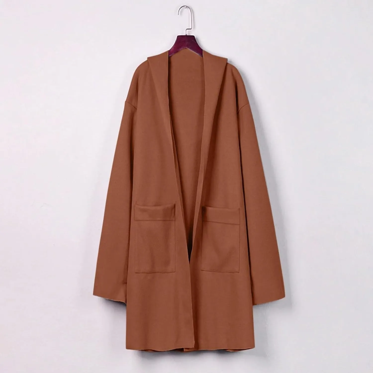 Long Cardigans For Women Lightweight Wool Blend Long Trench Coat Open Front Long Sleeve Jacket Outwear Tan Long