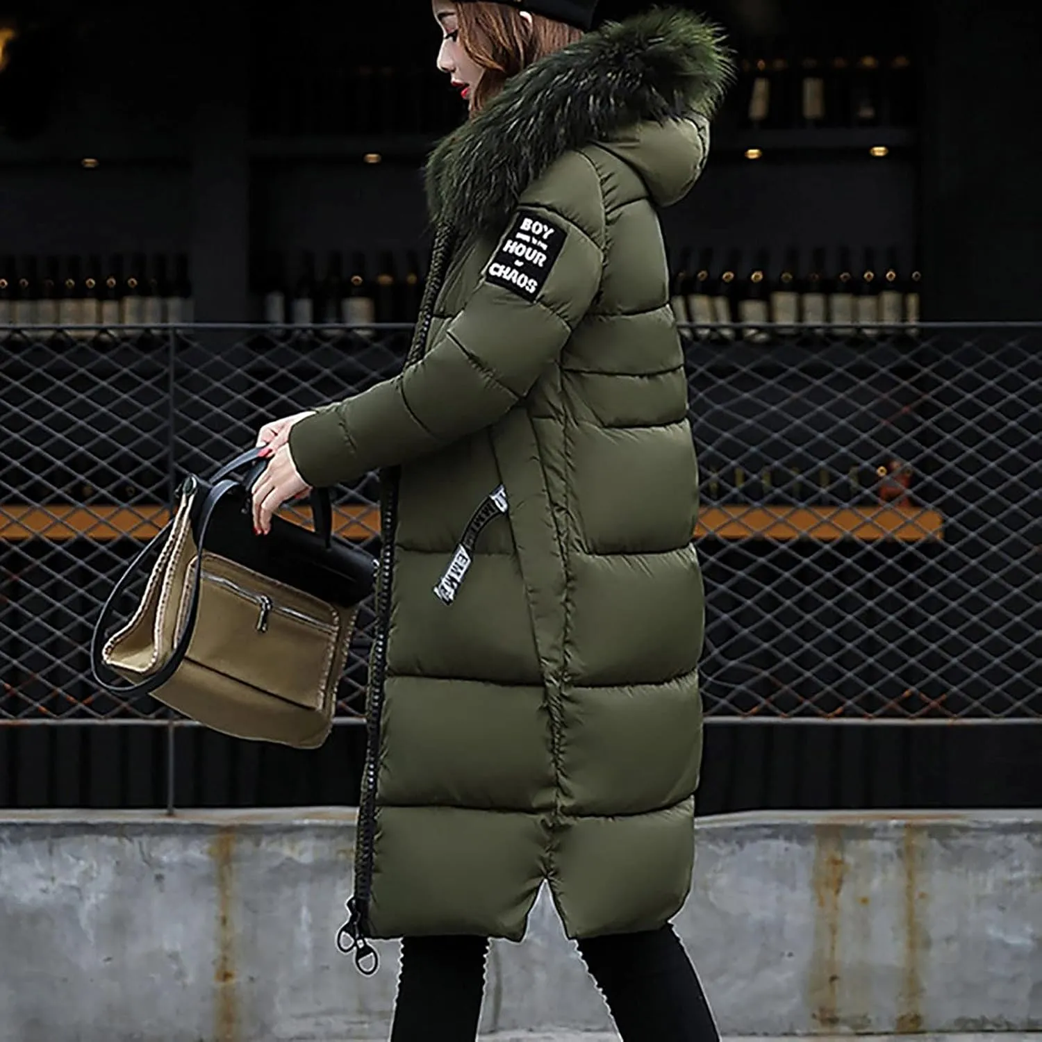 Long Puffer Coat for Women 2024 Winter Warm Thicken Down Jacket Mid Length Zip Up Fur Parka Outwear With Hood