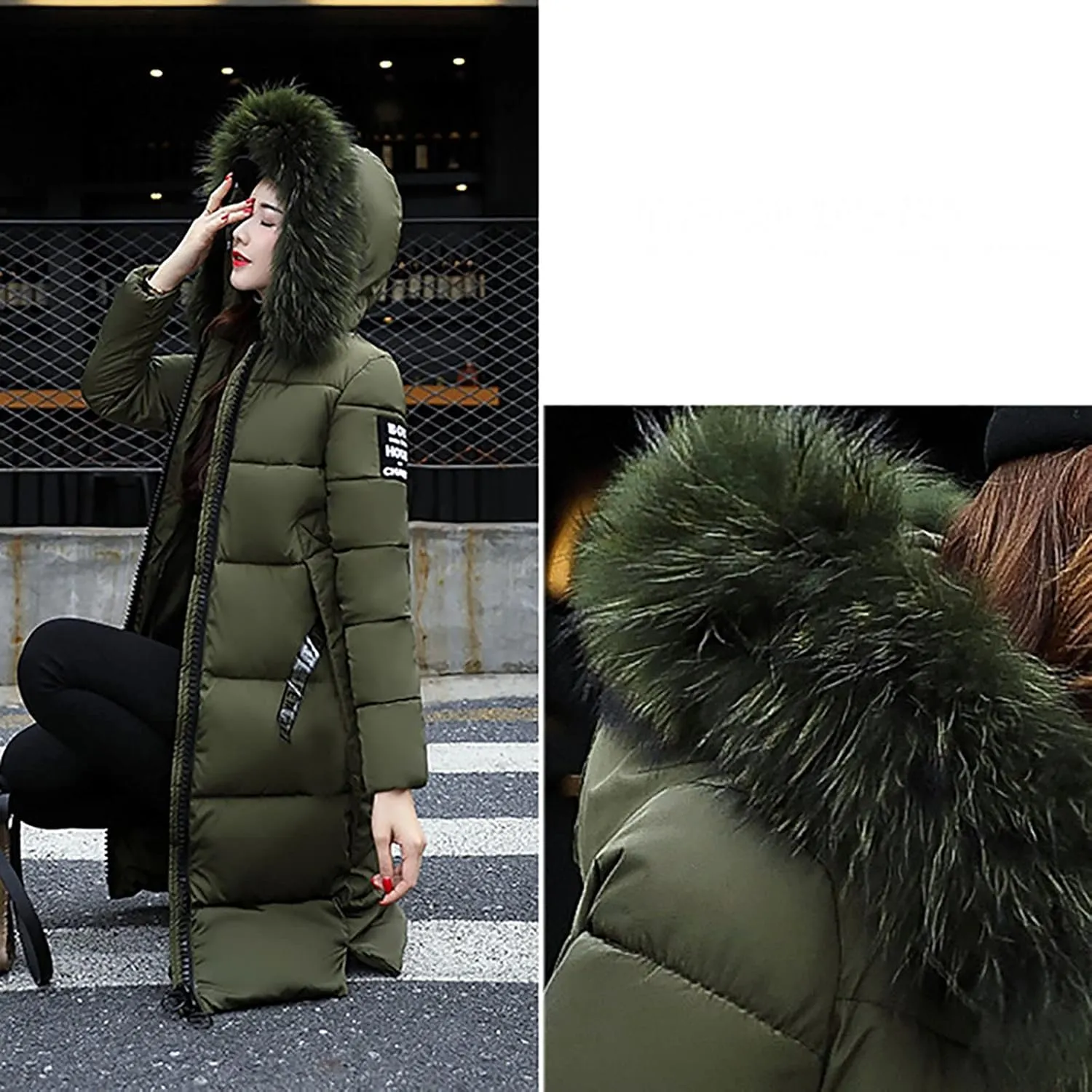 Long Puffer Coat for Women 2024 Winter Warm Thicken Down Jacket Mid Length Zip Up Fur Parka Outwear With Hood