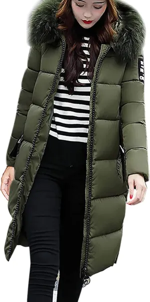 Long Puffer Coat for Women 2024 Winter Warm Thicken Down Jacket Mid Length Zip Up Fur Parka Outwear With Hood
