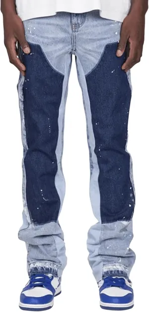 Maiyifu-GJ Men's Distressed Patchwork Stretch Jeans Slim Fit Straight Leg Denim Pants Retro Washed Patches Jean Trousers