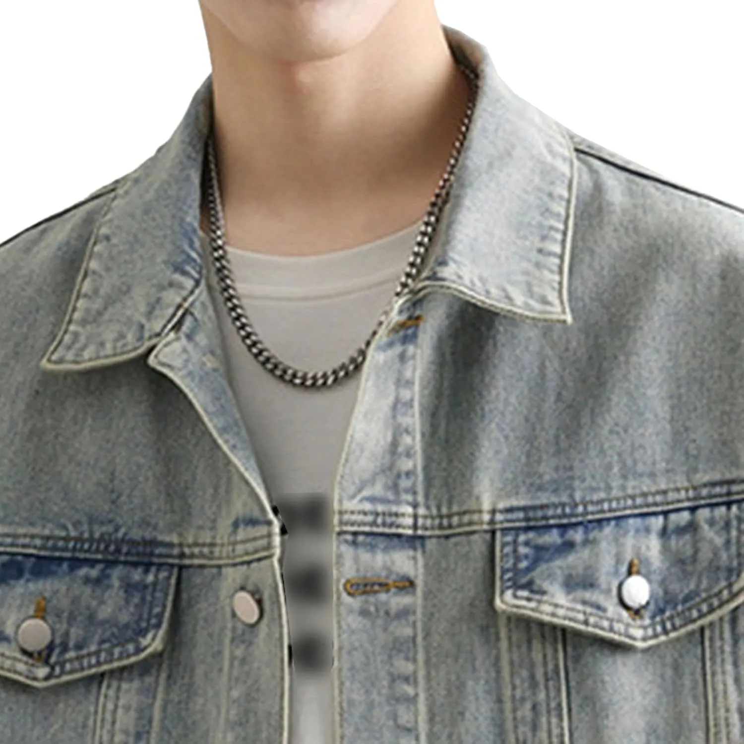 Maiyifu-GJ Men's Loose Denim Jacket Washed Distressed Denim Coat Casual Lapel Washed Button Down Trucker Jacket