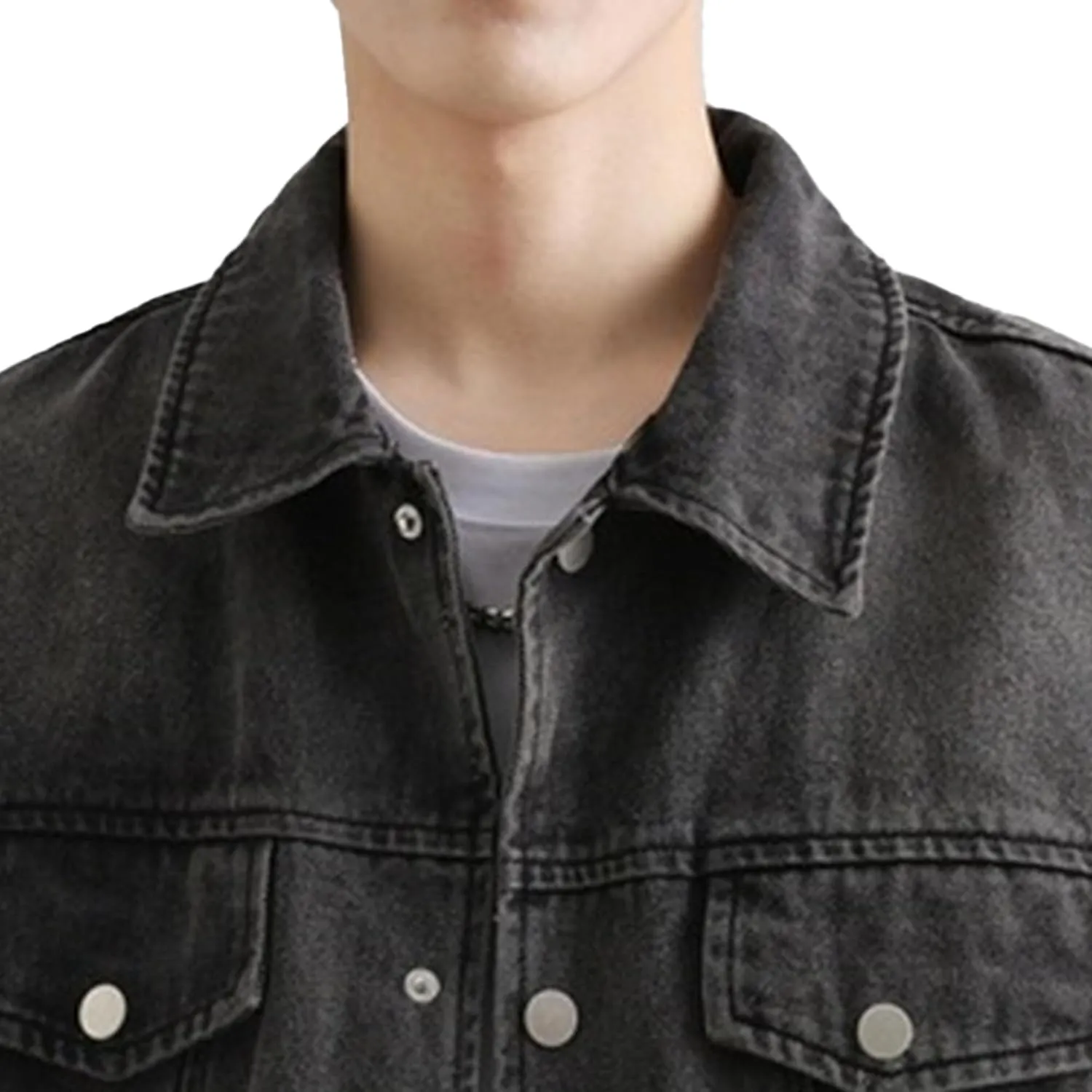 Maiyifu-GJ Men's Loose Denim Jacket Washed Distressed Denim Coat Casual Lapel Washed Button Down Trucker Jacket