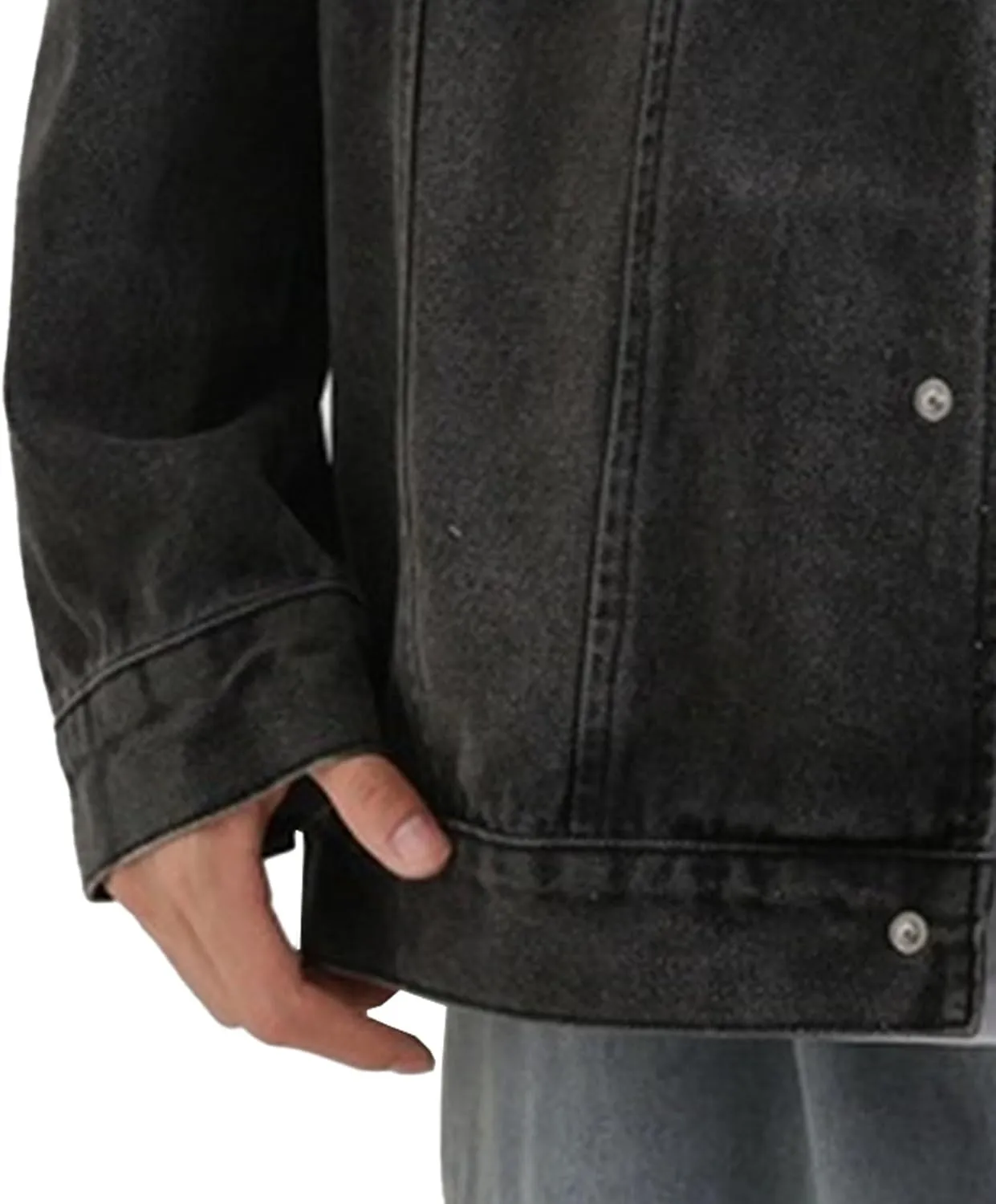 Maiyifu-GJ Men's Loose Denim Jacket Washed Distressed Denim Coat Casual Lapel Washed Button Down Trucker Jacket