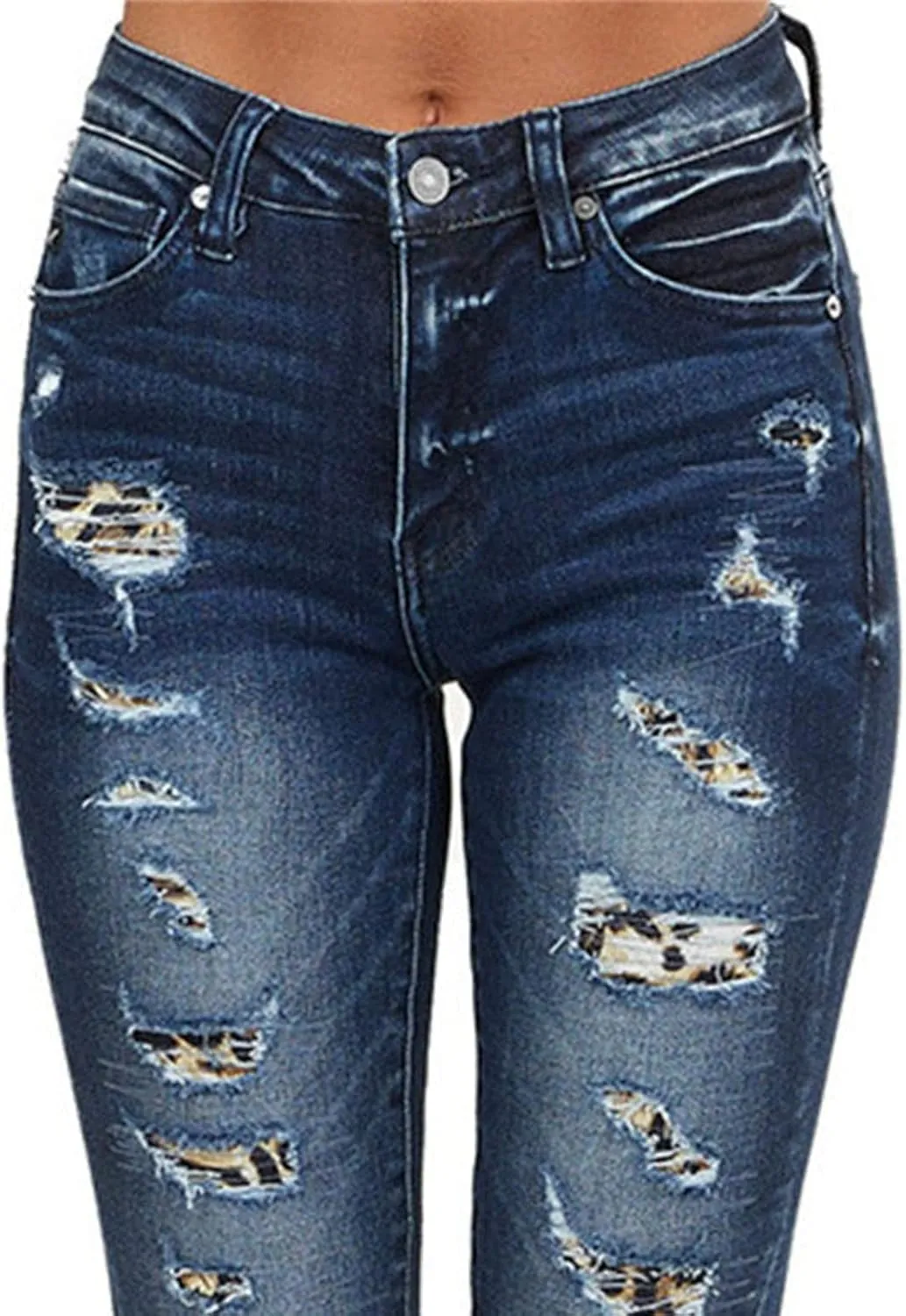 Maiyifu-GJ Patchwork Ripped Jeans for Women High Waisted Skinny Destroyed Denim Pants Boyfriend Hole Stretch Pencil Jean
