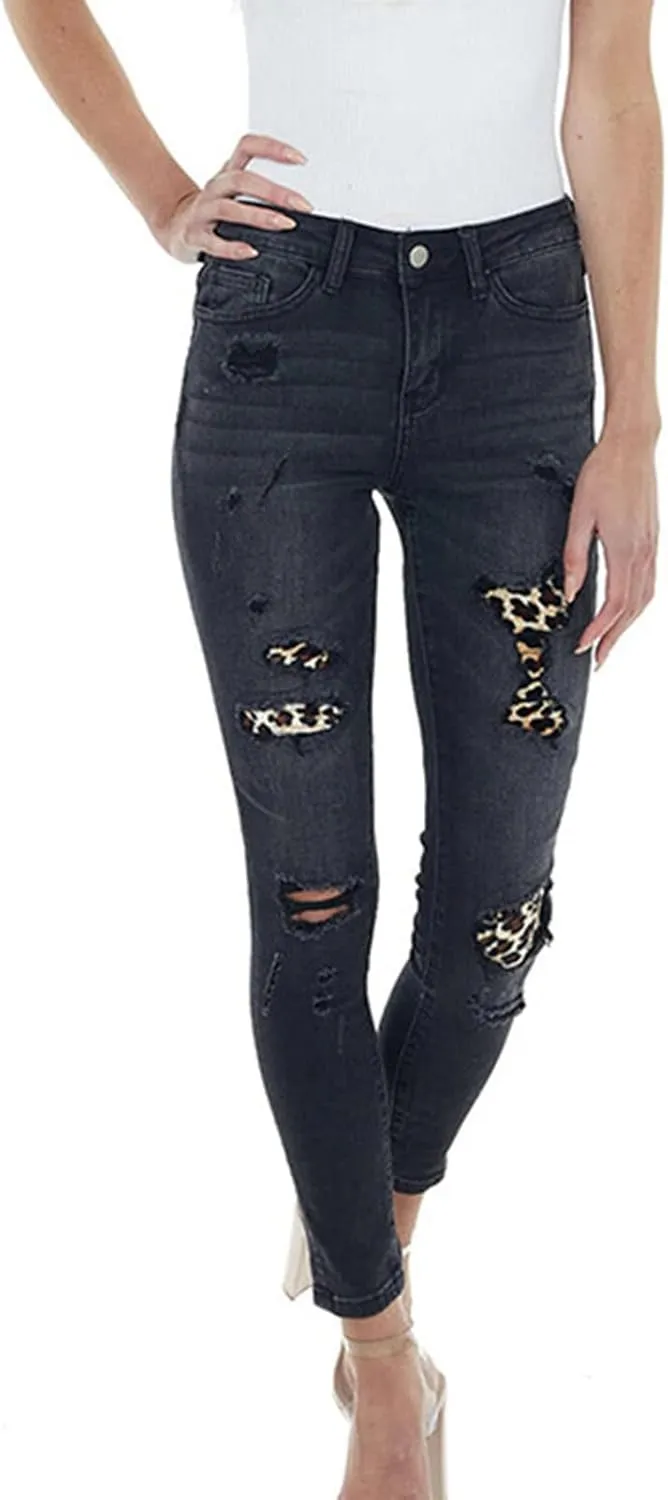Maiyifu-GJ Patchwork Ripped Jeans for Women High Waisted Skinny Destroyed Denim Pants Boyfriend Hole Stretch Pencil Jean