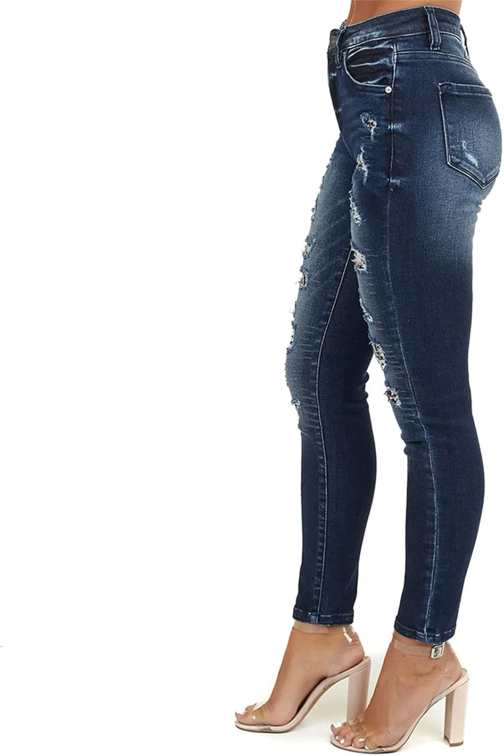 Maiyifu-GJ Patchwork Ripped Jeans for Women High Waisted Skinny Destroyed Denim Pants Boyfriend Hole Stretch Pencil Jean