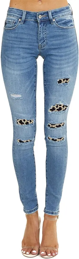 Maiyifu-GJ Patchwork Ripped Jeans for Women High Waisted Skinny Destroyed Denim Pants Boyfriend Hole Stretch Pencil Jean