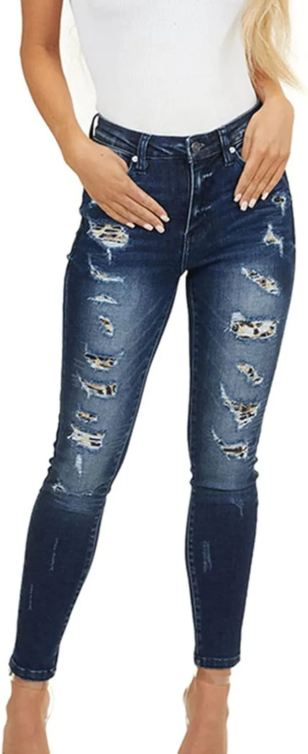 Maiyifu-GJ Patchwork Ripped Jeans for Women High Waisted Skinny Destroyed Denim Pants Boyfriend Hole Stretch Pencil Jean