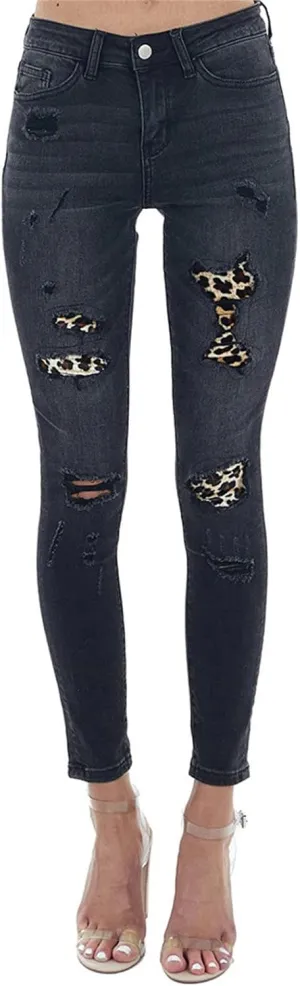 Maiyifu-GJ Patchwork Ripped Jeans for Women High Waisted Skinny Destroyed Denim Pants Boyfriend Hole Stretch Pencil Jean