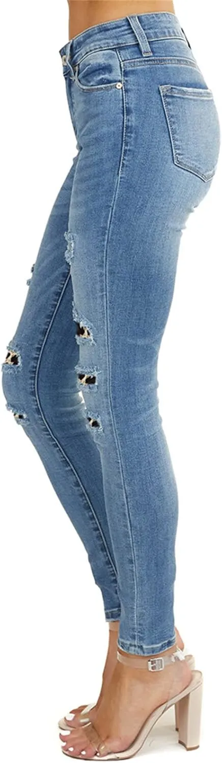 Maiyifu-GJ Patchwork Ripped Jeans for Women High Waisted Skinny Destroyed Denim Pants Boyfriend Hole Stretch Pencil Jean