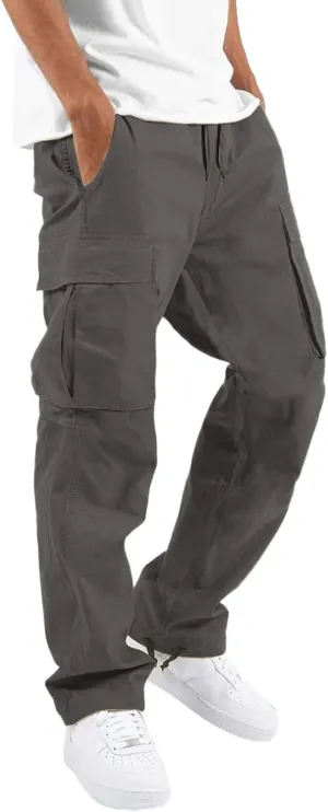 Men Cargo Pants, 2024 Pants for Men Casual Cotton Drawstring Lightweight Relaxed Fit Work Pants Multi Pockets