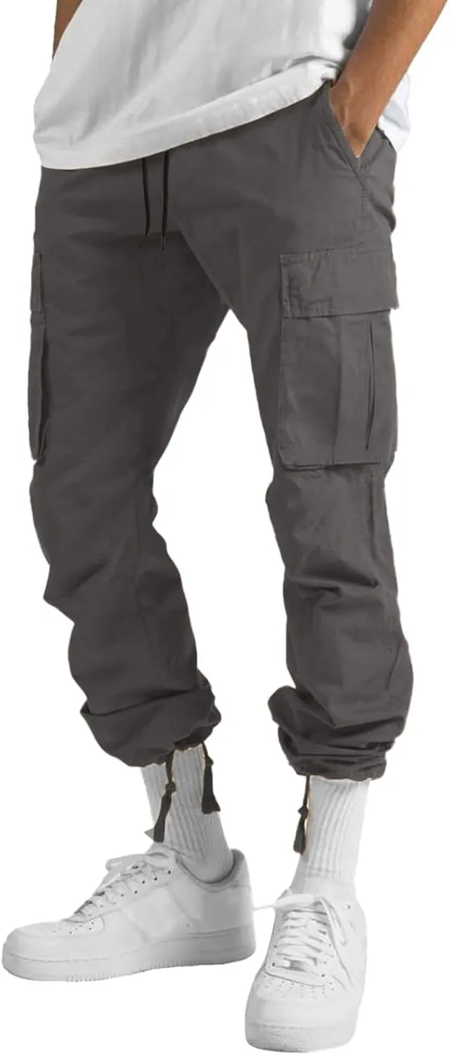Men Cargo Pants, 2024 Pants for Men Casual Cotton Drawstring Lightweight Relaxed Fit Work Pants Multi Pockets