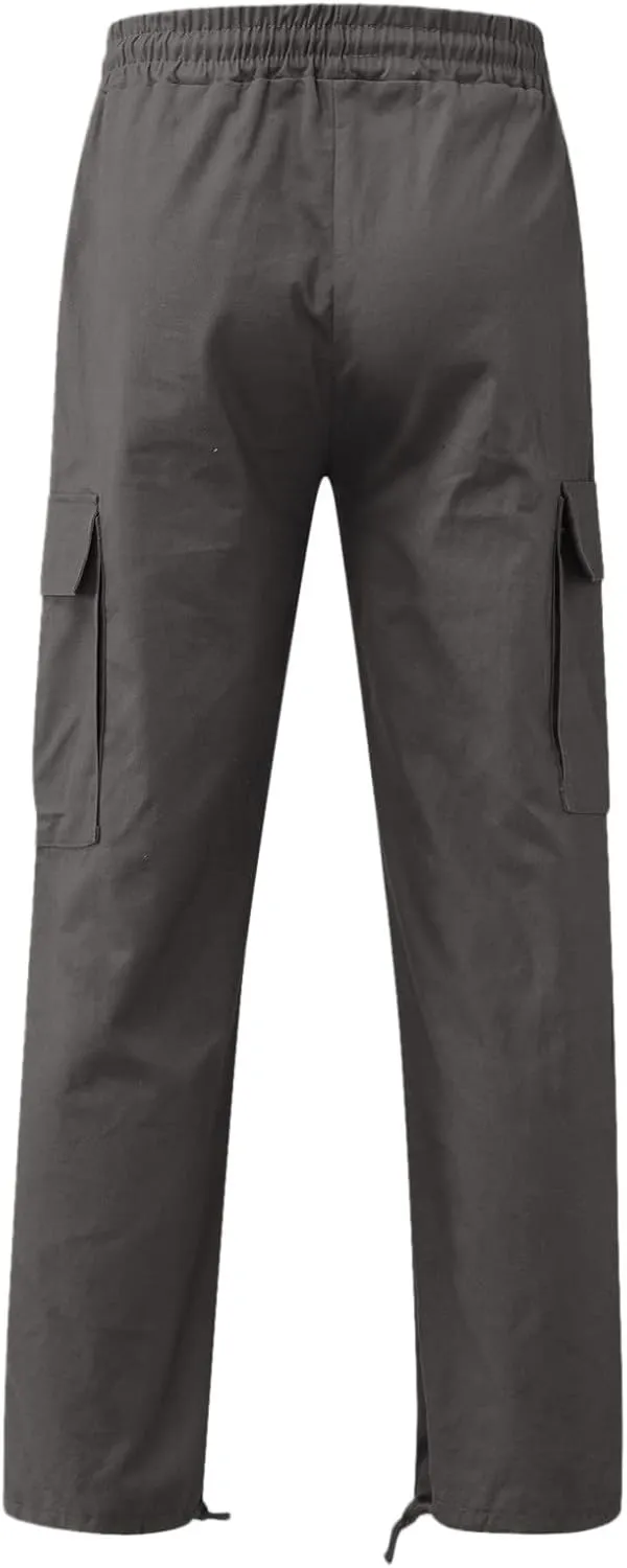 Men Cargo Pants, 2024 Pants for Men Casual Cotton Drawstring Lightweight Relaxed Fit Work Pants Multi Pockets