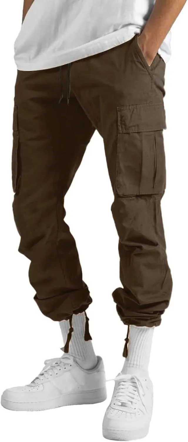Men Cargo Pants, 2024 Pants for Men Casual Cotton Drawstring Lightweight Relaxed Fit Work Pants Multi Pockets