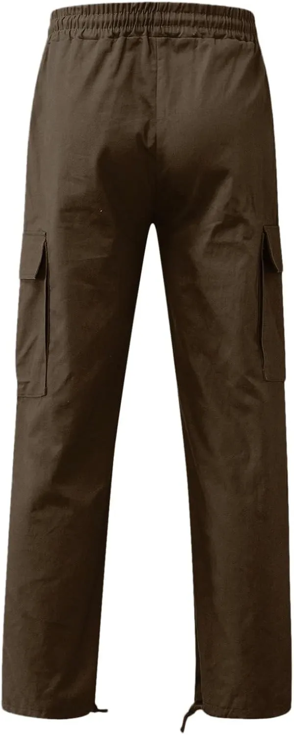 Men Cargo Pants, 2024 Pants for Men Casual Cotton Drawstring Lightweight Relaxed Fit Work Pants Multi Pockets