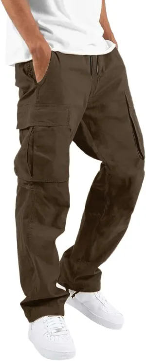 Men Cargo Pants, 2024 Pants for Men Casual Cotton Drawstring Lightweight Relaxed Fit Work Pants Multi Pockets