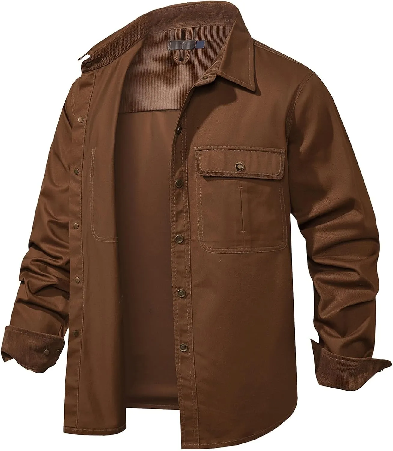 Men Cotton Shirt Casual Long Sleeve Metal Buttons Dress Shirts Stylish Colorblock Work Blouse Tees with Chest Pockets