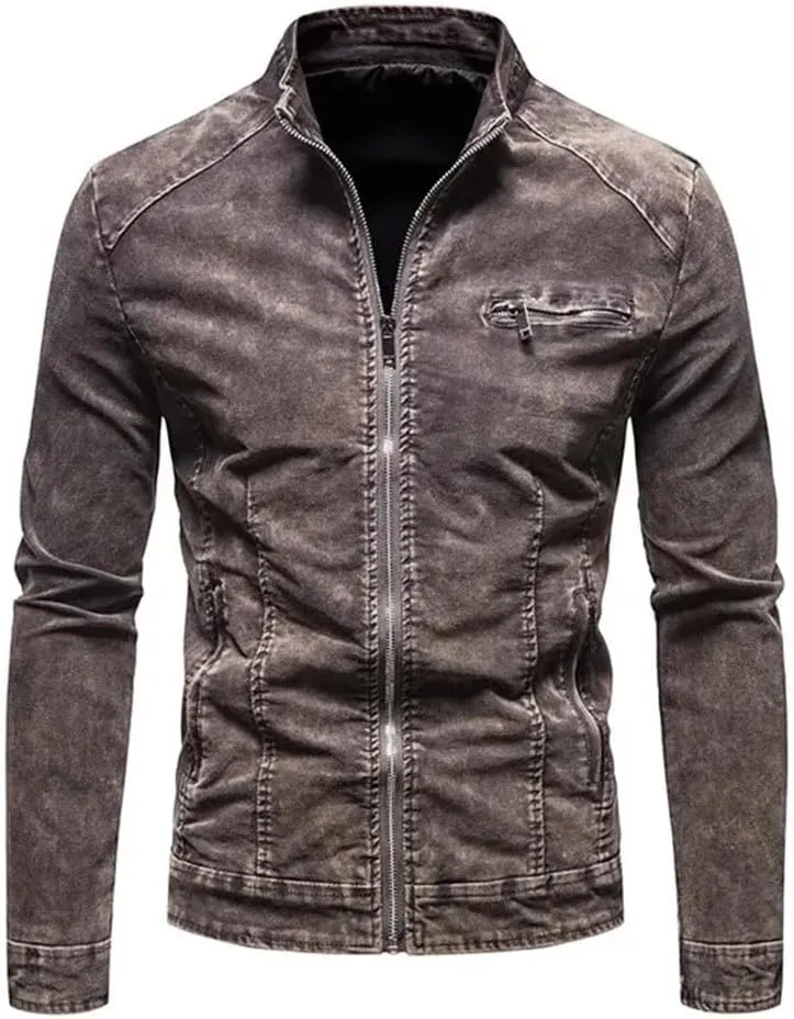 Men Denim Jacket Slim Fit Stand Collar Cotton Vintage Streetwear Coats