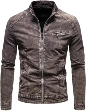 Men Denim Jacket Slim Fit Stand Collar Cotton Vintage Streetwear Coats