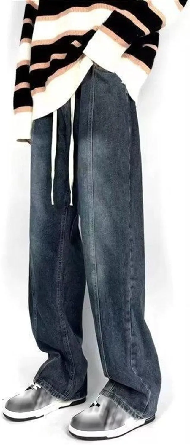 Men Vintage Baggy Jeans with Multiple Pockets Casual Hip Hop Straight Leg Jeans Fashion Cargo Distressed Loose Jean