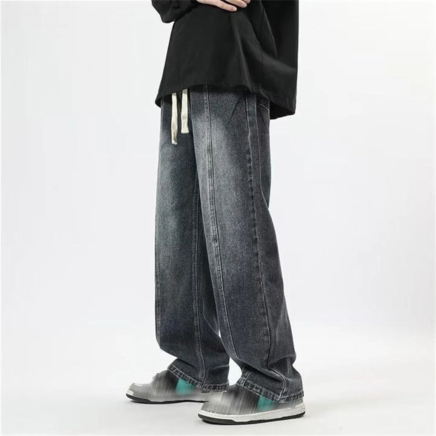 Men Vintage Baggy Jeans with Multiple Pockets Casual Hip Hop Straight Leg Jeans Fashion Cargo Distressed Loose Jean